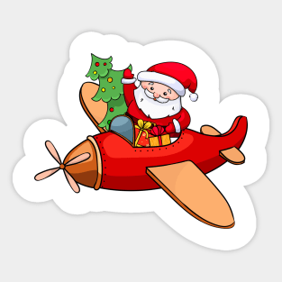 santa claus is flying in an airplane Sticker